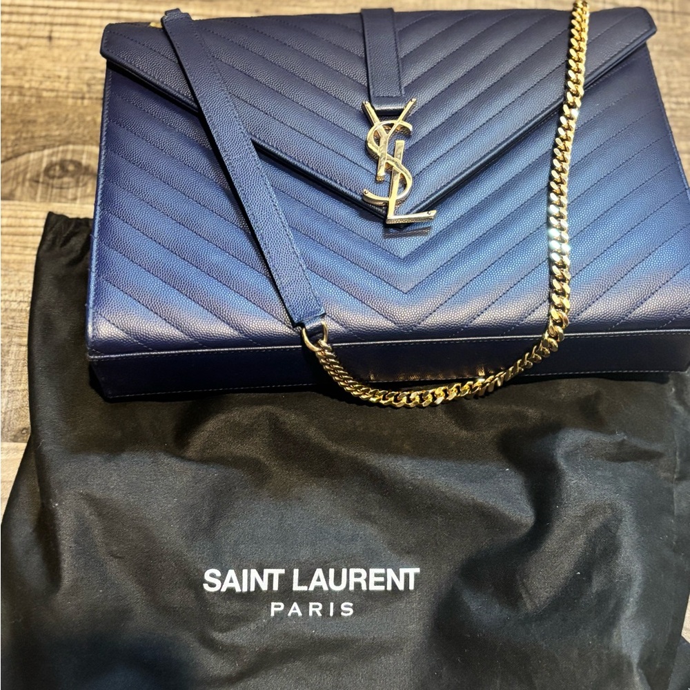 Saint Laurent Blue and Gold Quilted Shoulder Bag